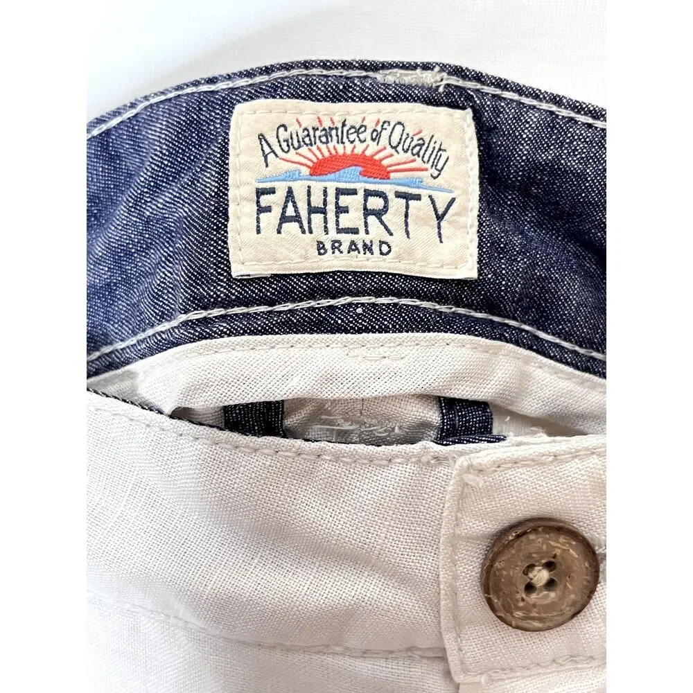 Faherty mens size 38 shorts cream linen/cotton golf cruise wear timeless